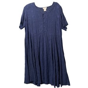 Sue Brett Vtg Sheer Dress Womens 26 Midi Blue Floral Embroidered Button Up Flaw